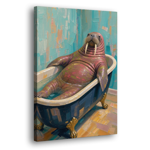 Walrus Sprawled in a Clawfoot Tub - Canvas Wall Art - Side