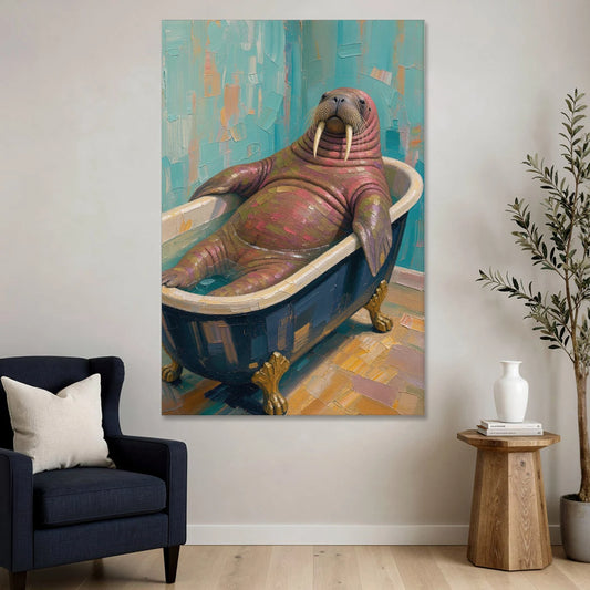 Walrus Sprawled in a Clawfoot Tub - Canvas Wall Art - Sofa - 40x60