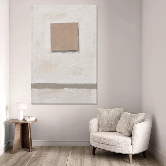 Warm Neutral Wall Art with a Floating Clay Square - Canvas Wall Art - Sofa - 40x60