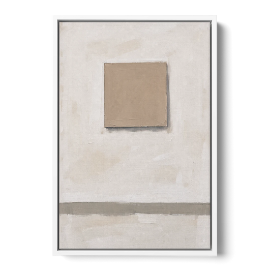 Warm Neutral Wall Art with a Floating Clay Square - White Framed Canvas Wall Art - Front