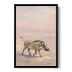 Warthog Piglet Trotting with Its Tail Held High - Black Framed Canvas Wall Art - Front