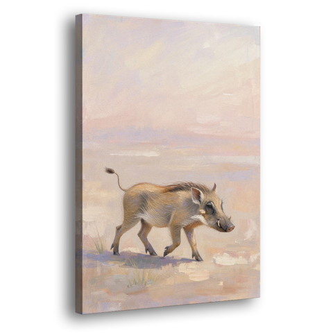 Warthog Piglet Trotting with Its Tail Held High - Canvas Wall Art - Side