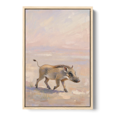 Warthog Piglet Trotting with Its Tail Held High - Oak Framed Canvas Wall Art - Front