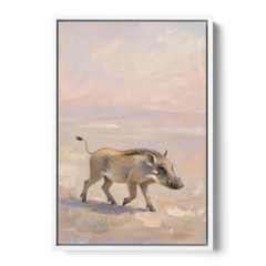 Warthog Piglet Trotting with Its Tail Held High - White Framed Canvas Wall Art - Front