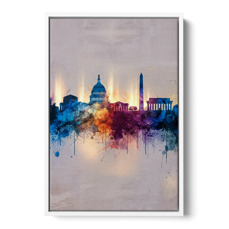 Washington Cityscapes Front - White Canvas Wall Art