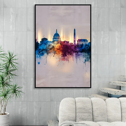 Washington Cityscapes Living Room - Black Canvas Wall Art