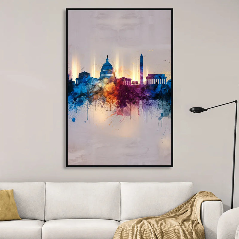 Washington Cityscapes Sitting Room - Black Canvas Wall Art