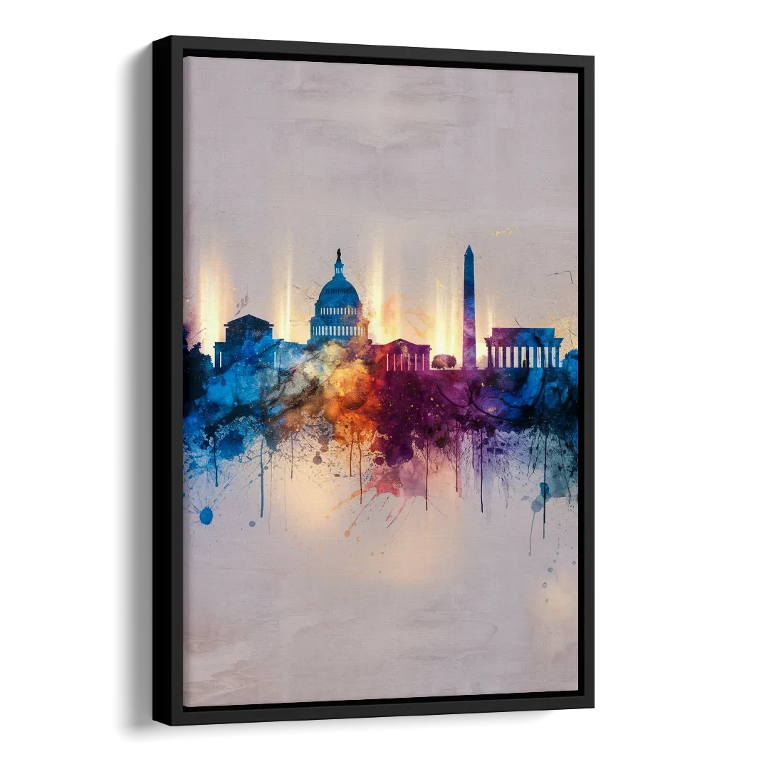 Washington Cityscapes Side - Black Canvas Wall Art