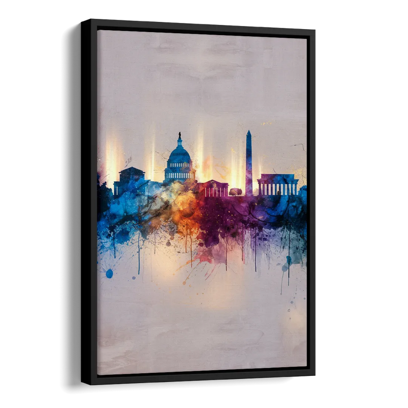 Washington Cityscapes Side - Black Canvas Wall Art