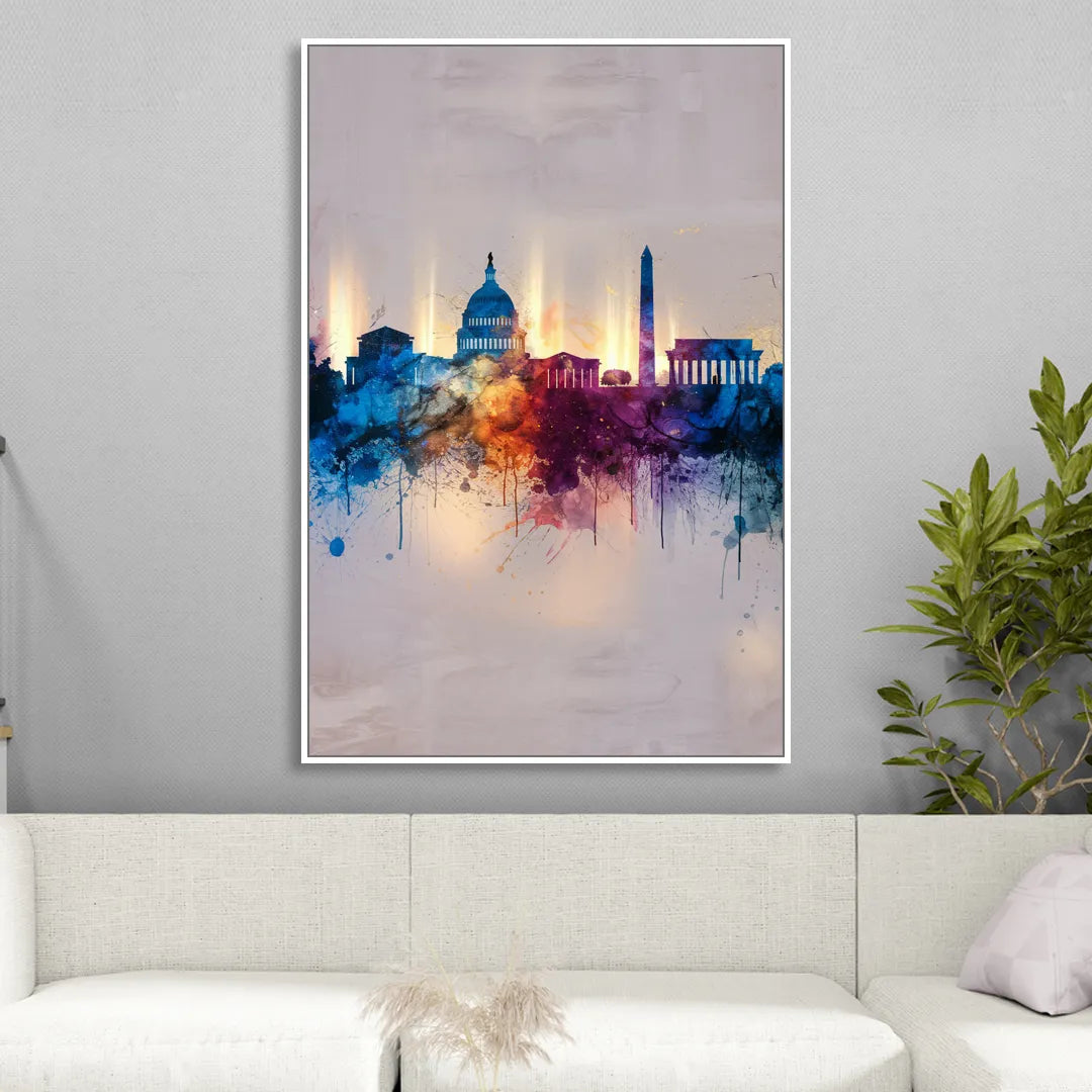 Washington Cityscapes Living Room - White Canvas Wall Art
