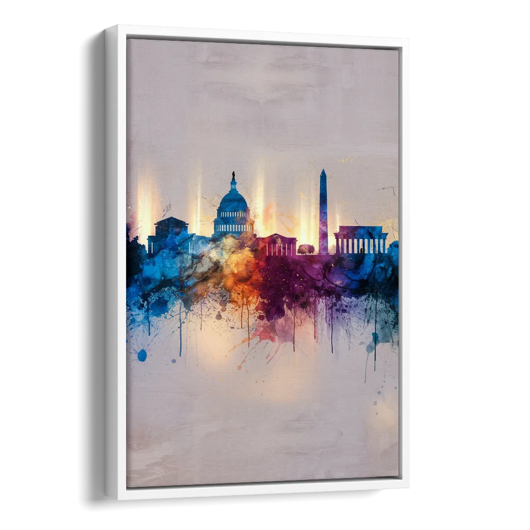 Washington Cityscapes Side - White Canvas Wall Art