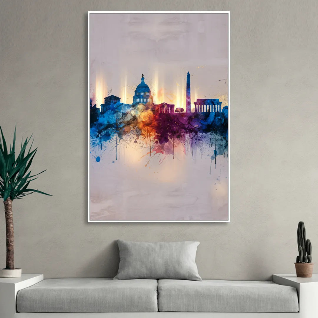 Washington Cityscapes Sitting Room - White Canvas Wall Art