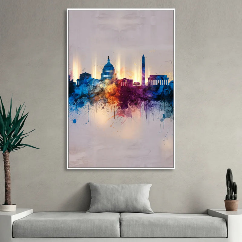 Washington Cityscapes Sitting Room - White Canvas Wall Art