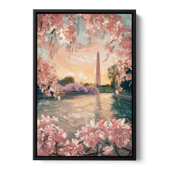 Washington DC Cherry Blossoms - Black Framed Canvas Wall Art - Front