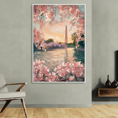 Washington DC Cherry Blossoms Sitting Room - White Canvas Wall Art