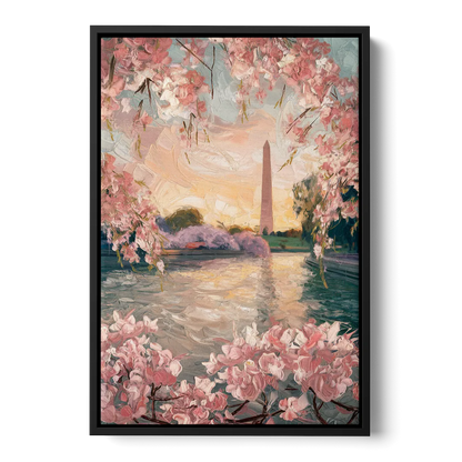 Washington DC Cherry Blossoms Front - Black Canvas Wall Art