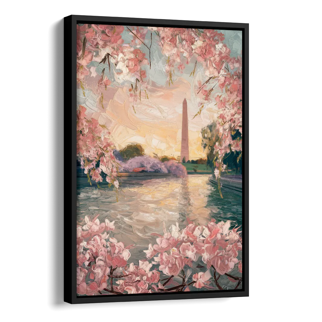 Washington DC Cherry Blossoms Side - Black Canvas Wall Art