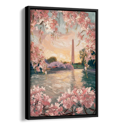 Washington DC Cherry Blossoms Side - Black Canvas Wall Art