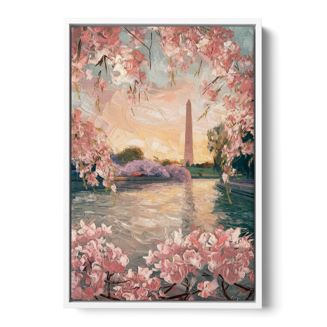 Washington DC Cherry Blossoms Front - White Canvas Wall Art