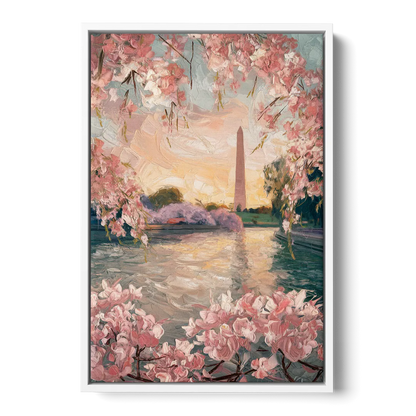 Washington DC Cherry Blossoms Front - White Canvas Wall Art