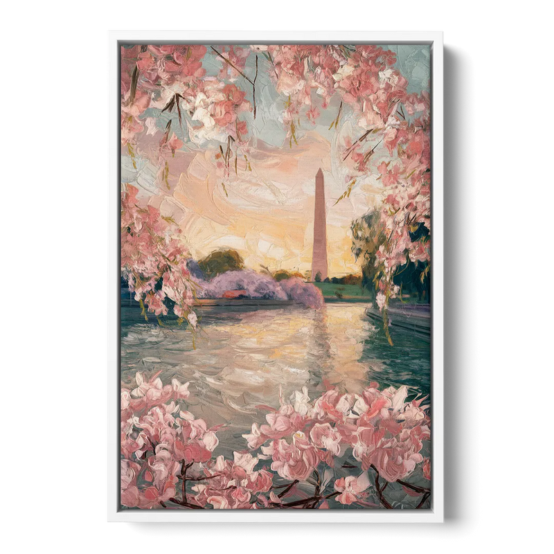Washington DC Cherry Blossoms Front - White Canvas Wall Art