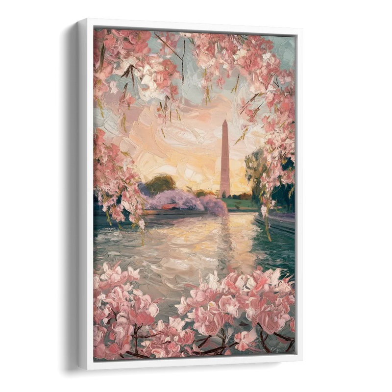 Washington DC Cherry Blossoms Side - White Canvas Wall Art