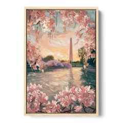 Washington DC Cherry Blossoms - Oak Framed Canvas Wall Art - Front