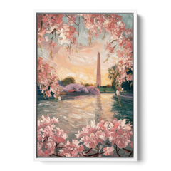 Washington DC Cherry Blossoms - White Framed Canvas Wall Art - Front