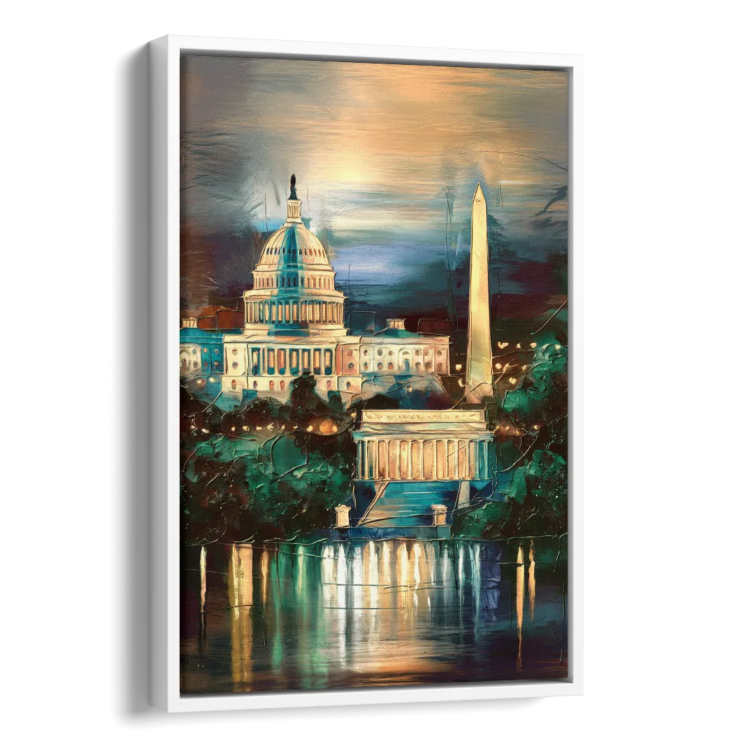 Washington DC Historic Landmarks Side - White Canvas Wall Art