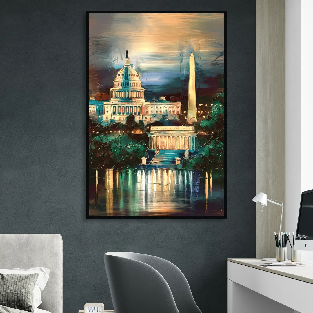 Washington DC Historic Landmarks Living Room - Black Canvas Wall Art