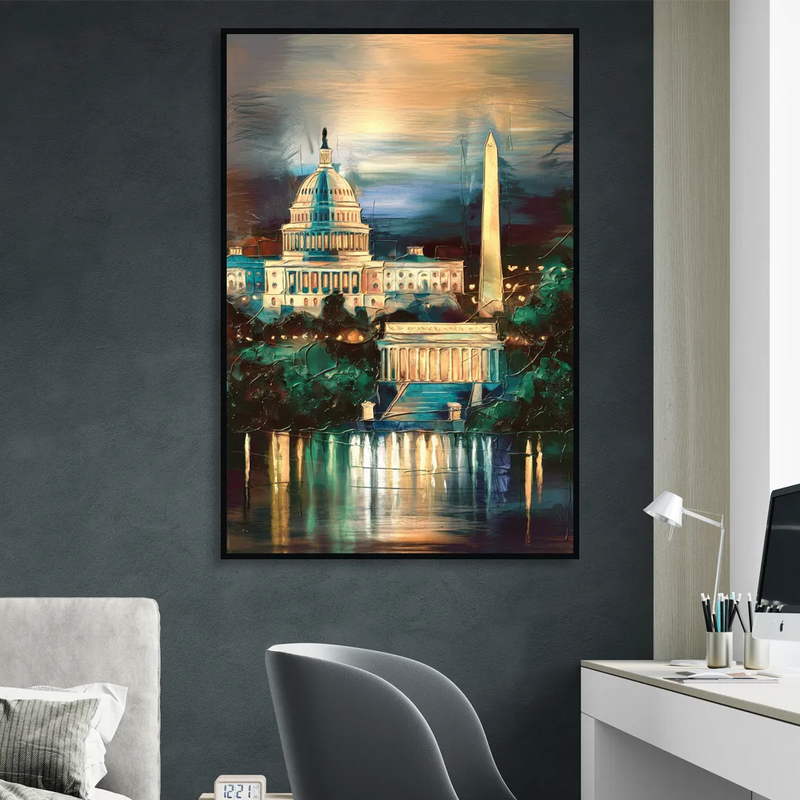 Washington DC Historic Landmarks Living Room - Black Canvas Wall Art