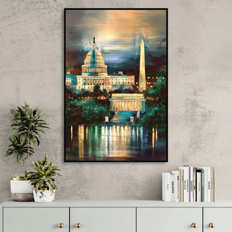 Washington DC Historic Landmarks Sitting Room - Black Canvas Wall Art