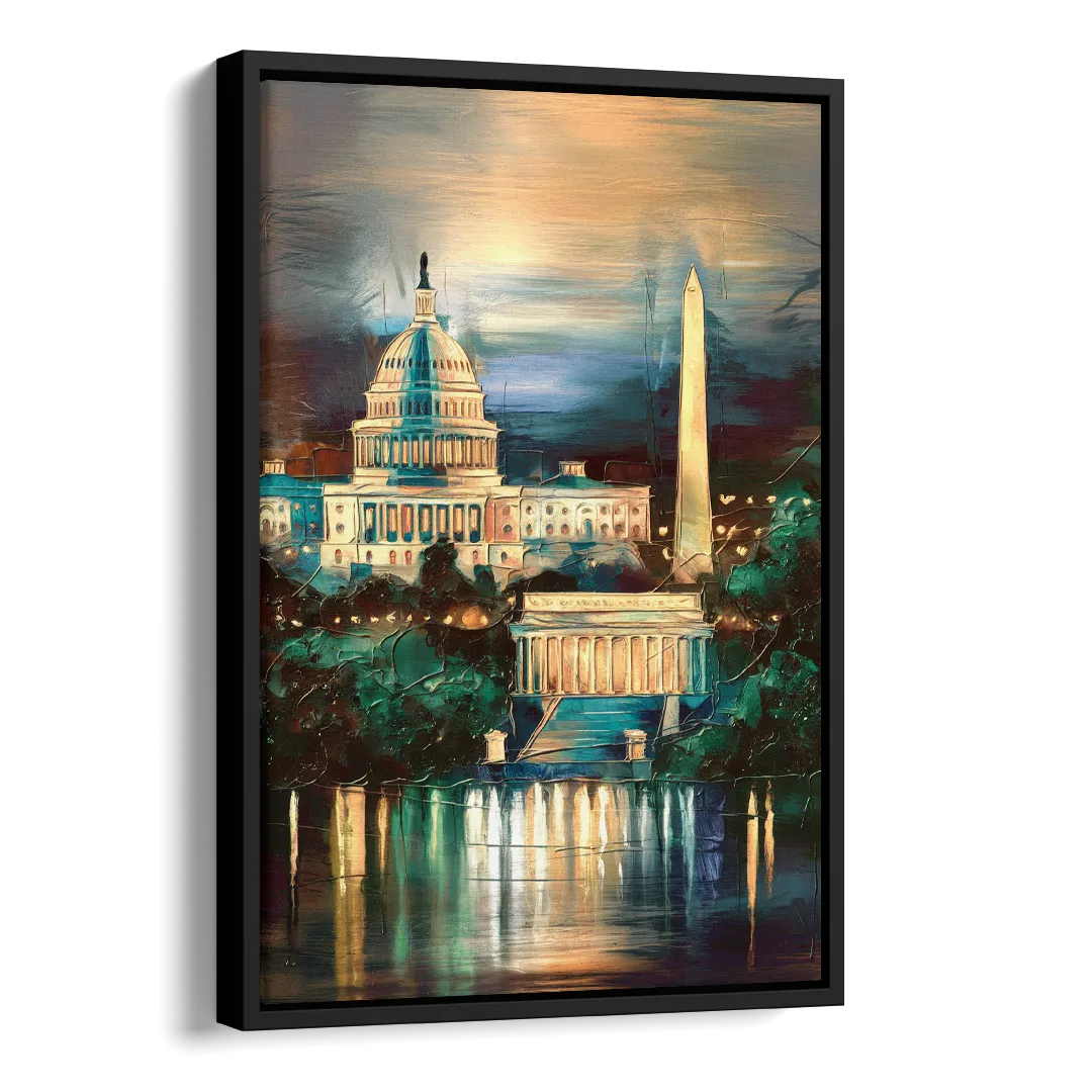 Washington DC Historic Landmarks Side - Black Canvas Wall Art
