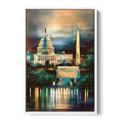 Washington DC Historic Landmarks Front - White Canvas Wall Art