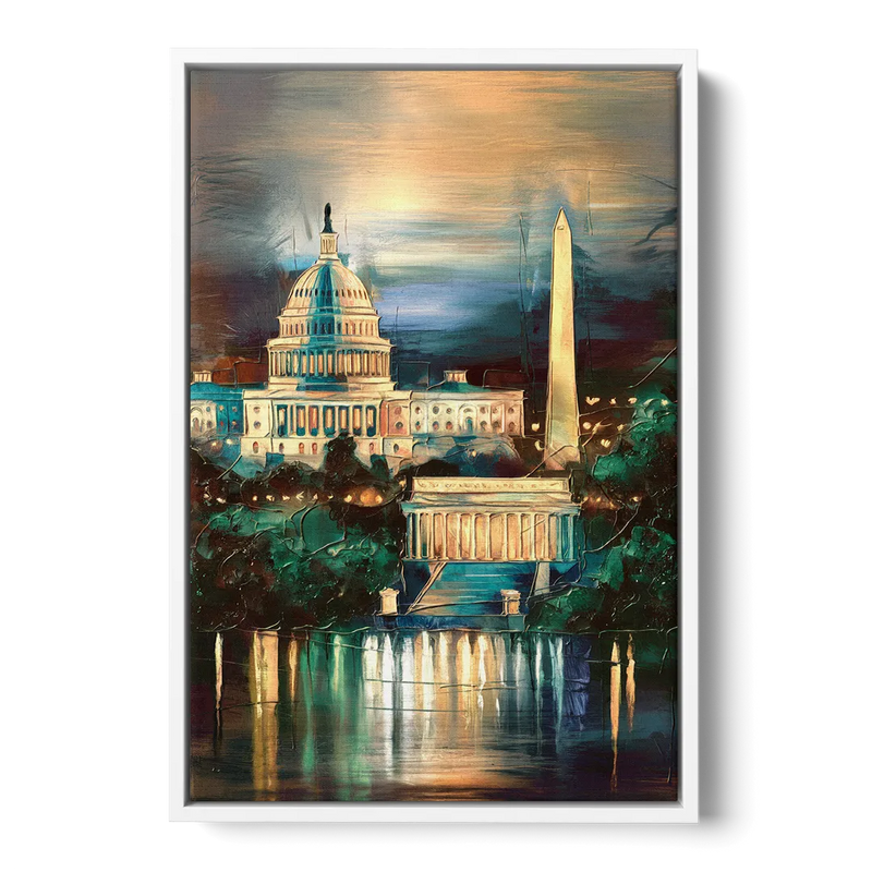 Washington DC Historic Landmarks Front - White Canvas Wall Art