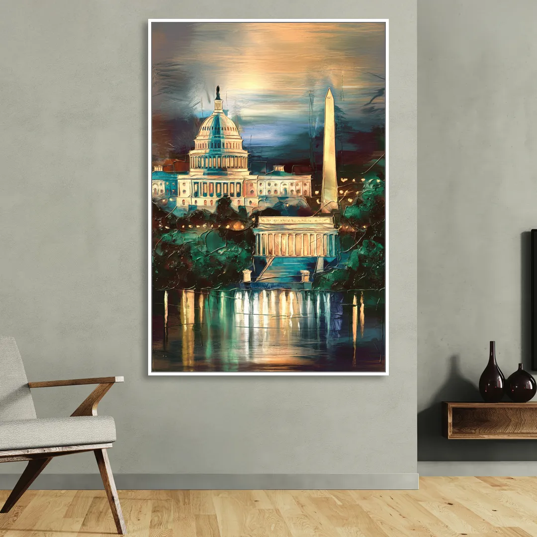 Washington DC Historic Landmarks Living Room - White Canvas Wall Art