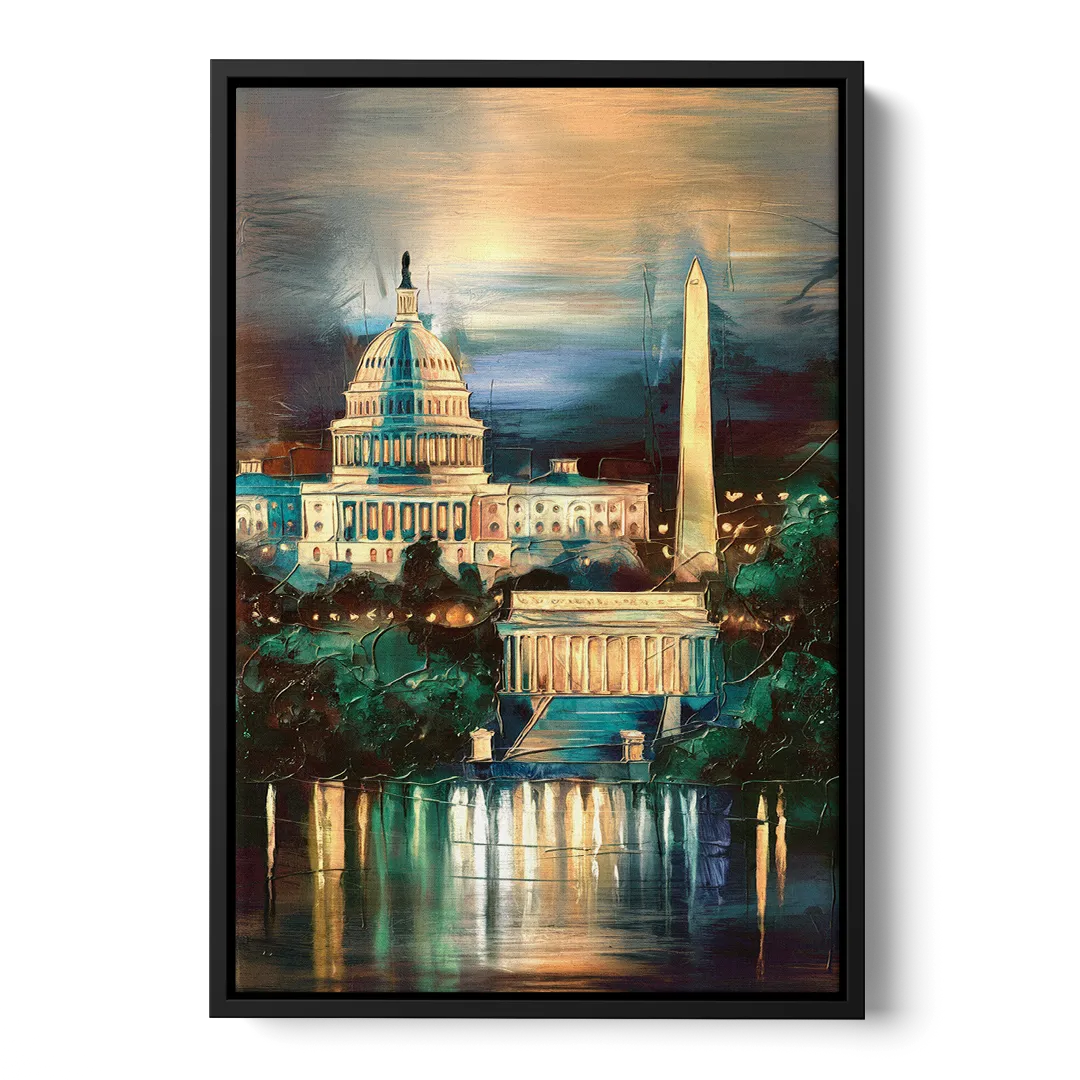 Washington DC Historic Landmarks Front - Black Canvas Wall Art