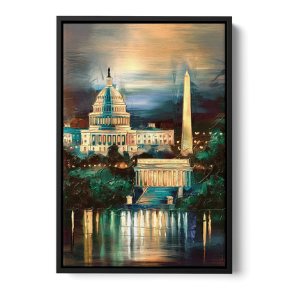 Washington DC Historic Landmarks Front - Black Canvas Wall Art