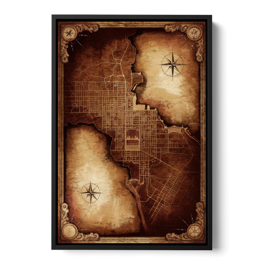 Washington DC Map Vintage - Black Framed Canvas Wall Art - Front