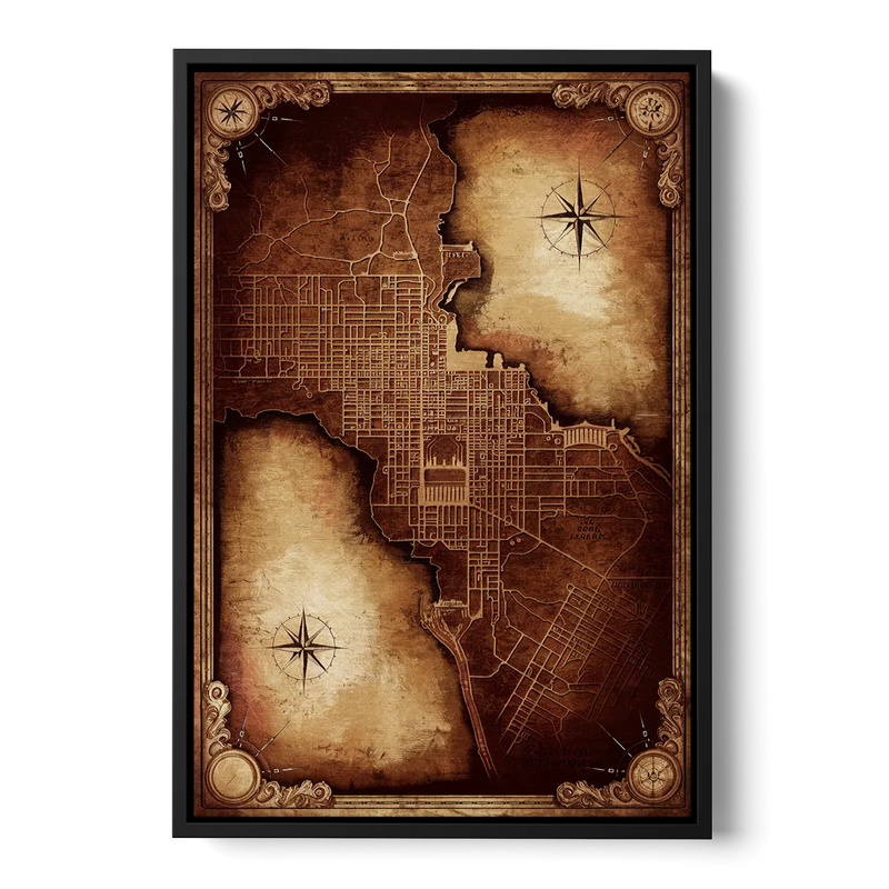 Washington DC Map Vintage Front - Black Canvas Wall Art