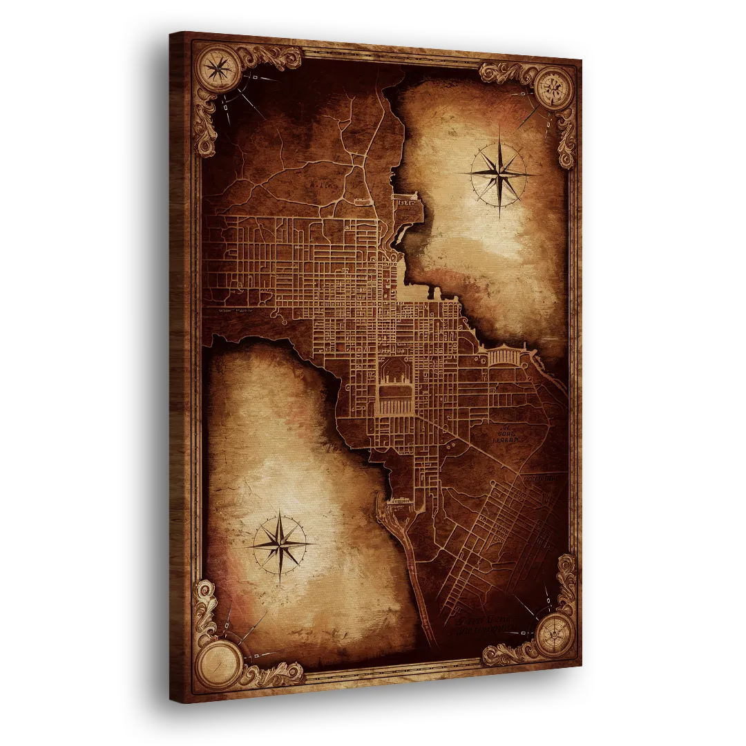 Washington DC Map Vintage Side - Canvas Wall Art