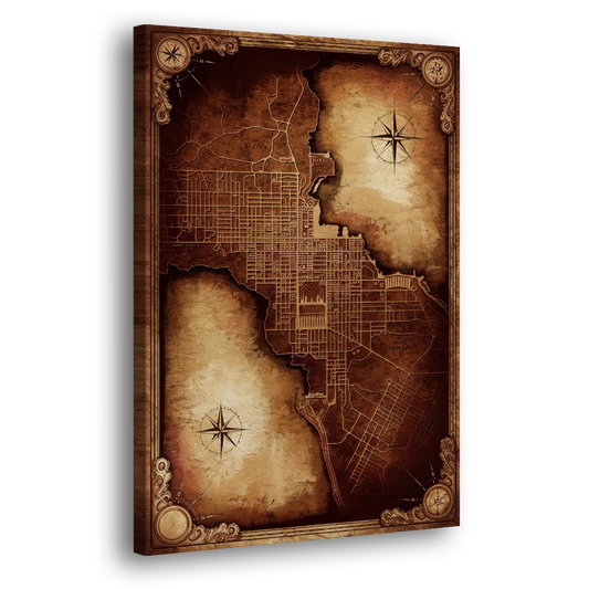 Washington DC Map Vintage Side - Canvas Wall Art