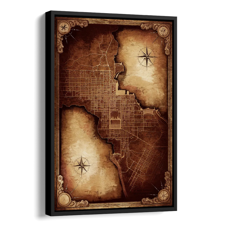 Washington DC Map Vintage Side - Black Canvas Wall Art