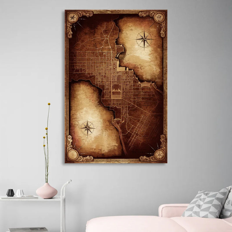 Washington DC Map Vintage Sitting Room - Canvas Wall Art