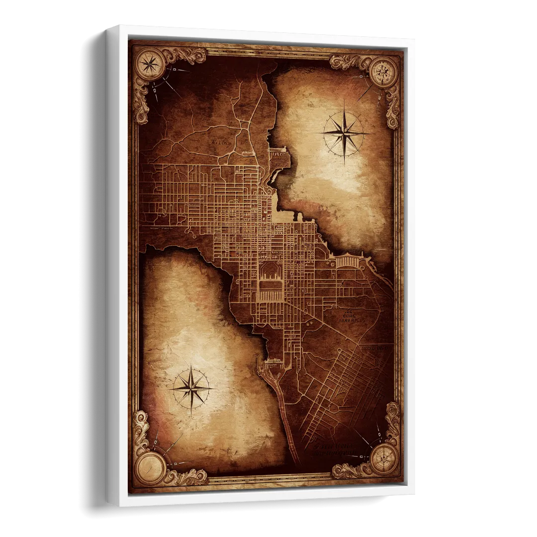 Washington DC Map Vintage Side - White Canvas Wall Art