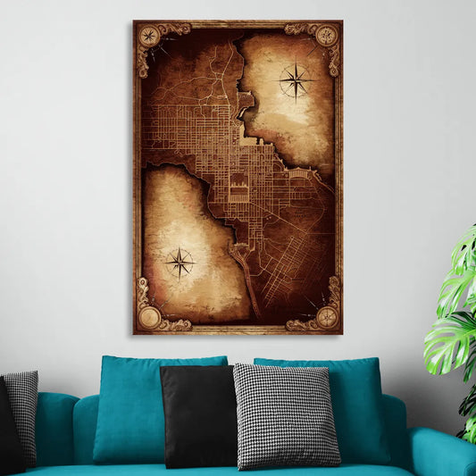Washington DC Map Vintage Living Room - Canvas Wall Art