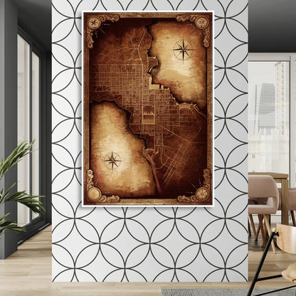 Washington DC Map Vintage Sitting Room - White Canvas Wall Art