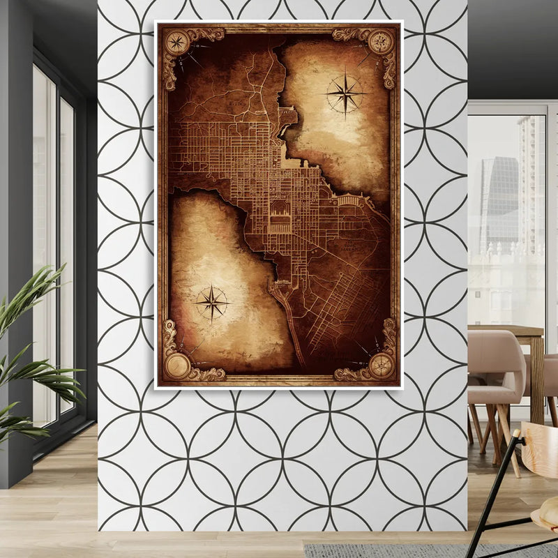 Washington DC Map Vintage Sitting Room - White Canvas Wall Art