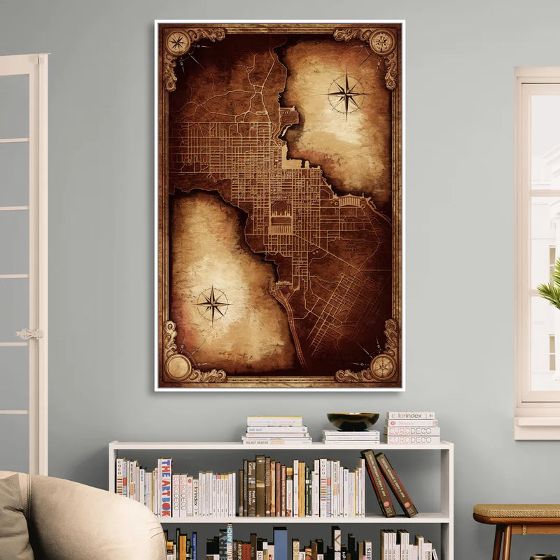 Washington DC Map Vintage Living Room - White Canvas Wall Art