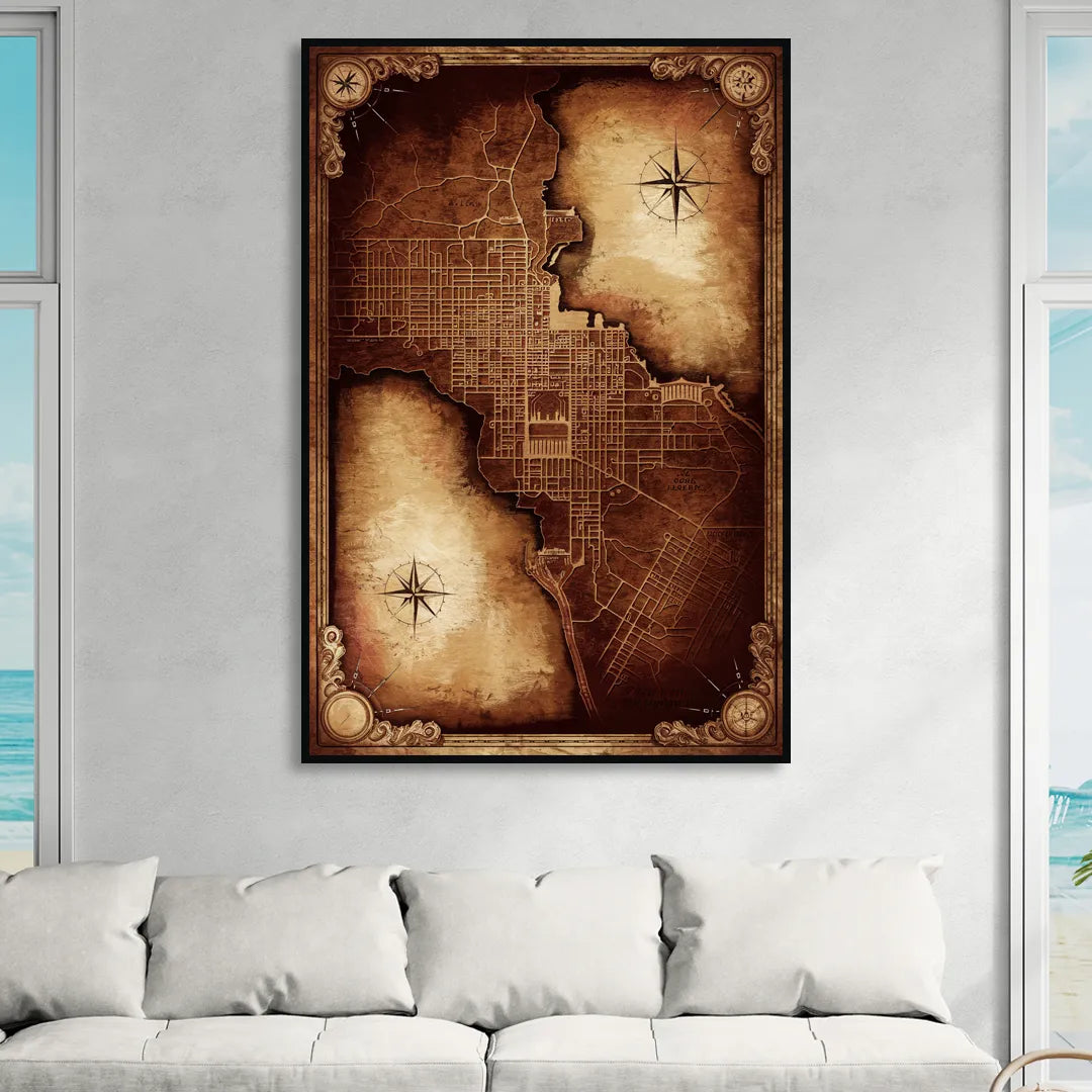 Washington DC Map Vintage Sitting Room - Black Canvas Wall Art